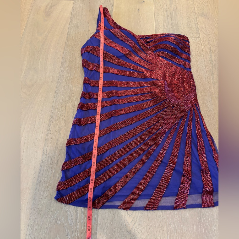 Nasty Gal One Shoulder Spiral Sequin Mini Dress US 12 red NWT - Picture 8 of 16